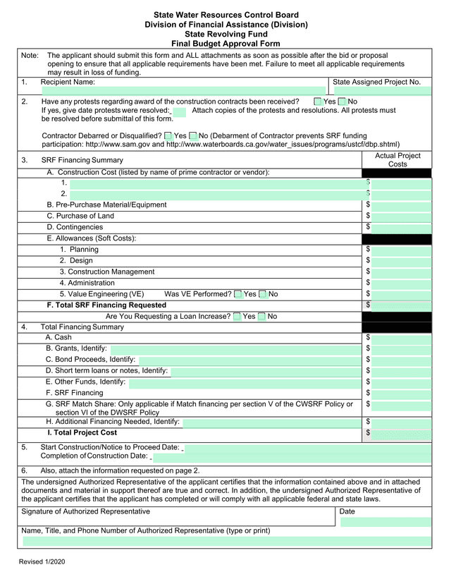 Final Budget Approval Form screenshot