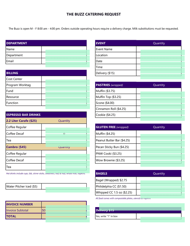 The Buzz Catering Request screenshot