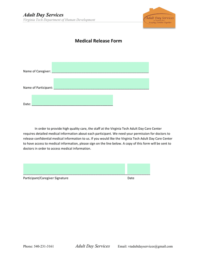 Medical Release Form screenshot