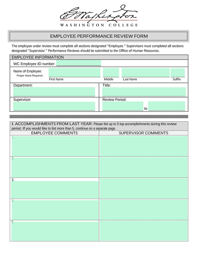 EMPLOYEE PERFORMANCE REVIEW FORM screenshot