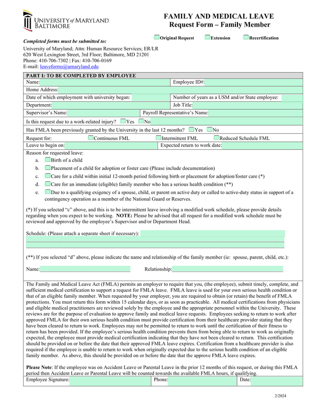 Family And Medical Leave (FML) Request Form screenshot