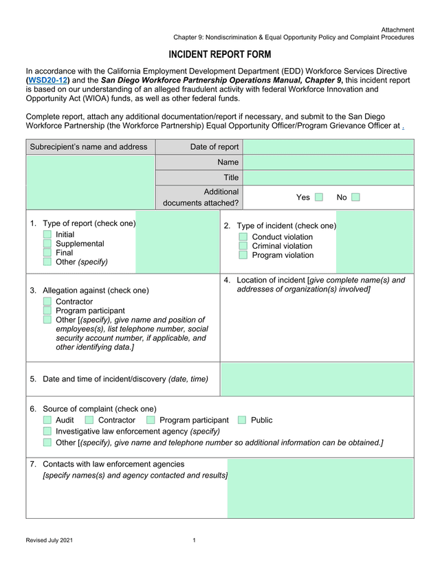 Incident Report Form screenshot