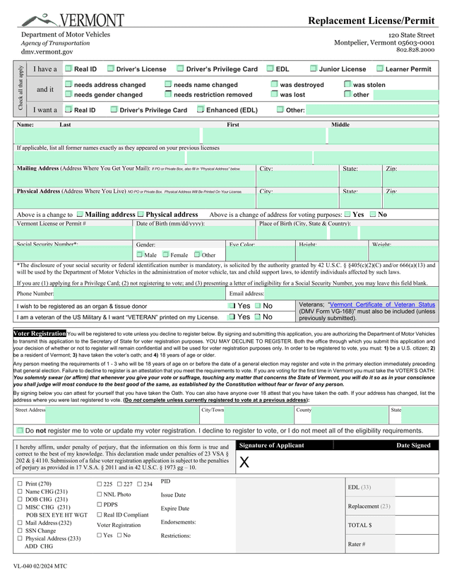 VL 040 Replacement LicensePermit screenshot