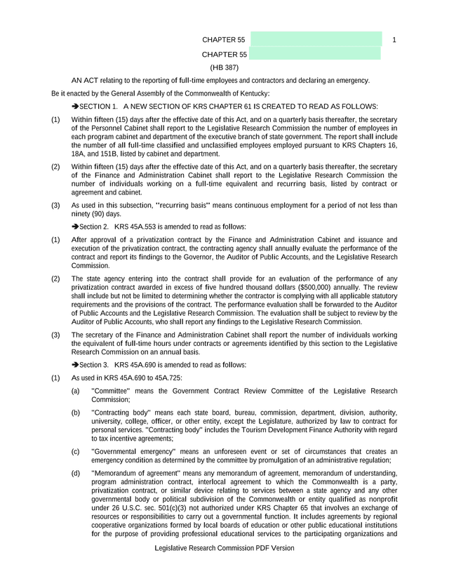 Kentucky House Bill 387   Employee And Contractor Reporting Act screenshot