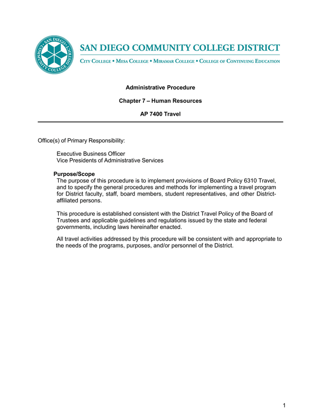 Administrative Procedure AP 7400 Travel screenshot