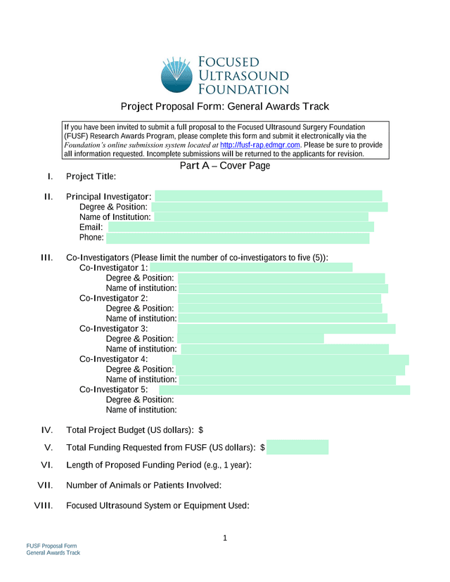 FUSF Proposal Form General Awards Track screenshot