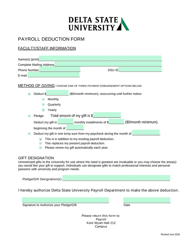 Payroll Deduction Form screenshot