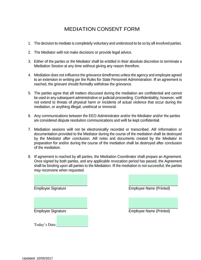 MEDIATION CONSENT FORM screenshot