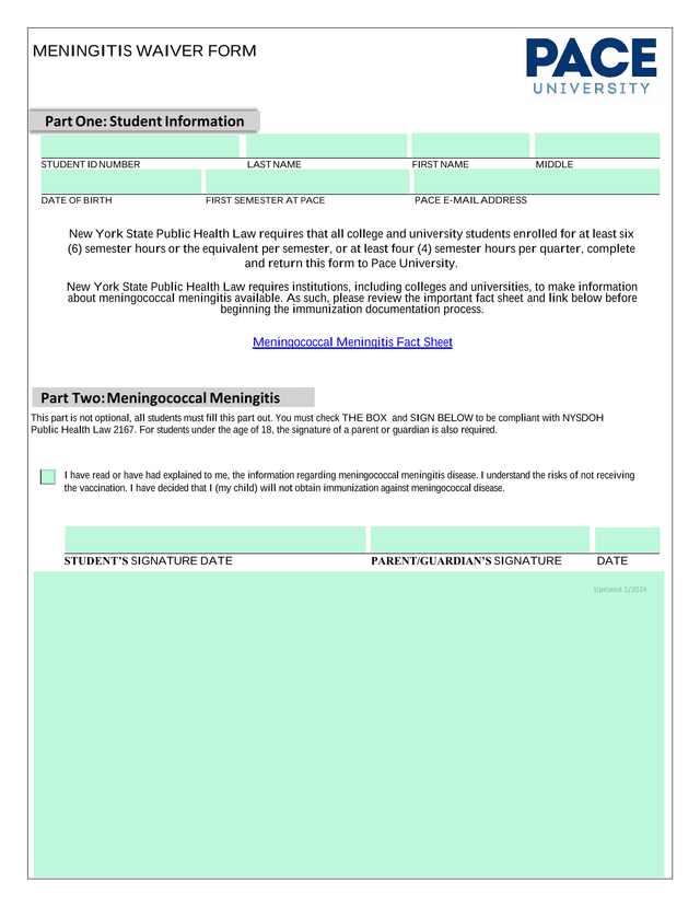 Meningitis Waiver Form screenshot