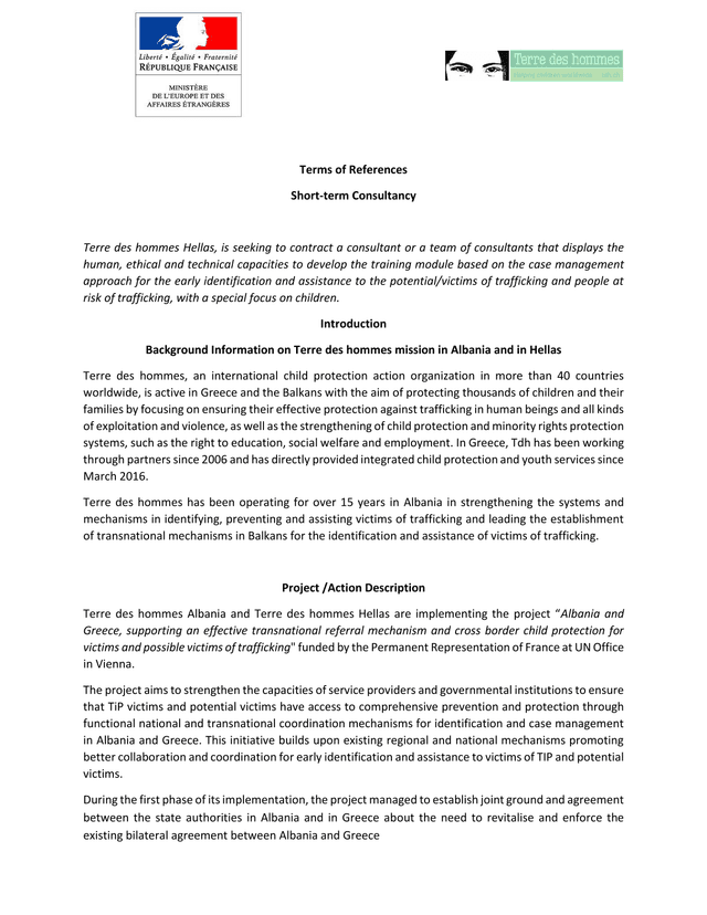 Terms Of References Short Term Consultancy screenshot