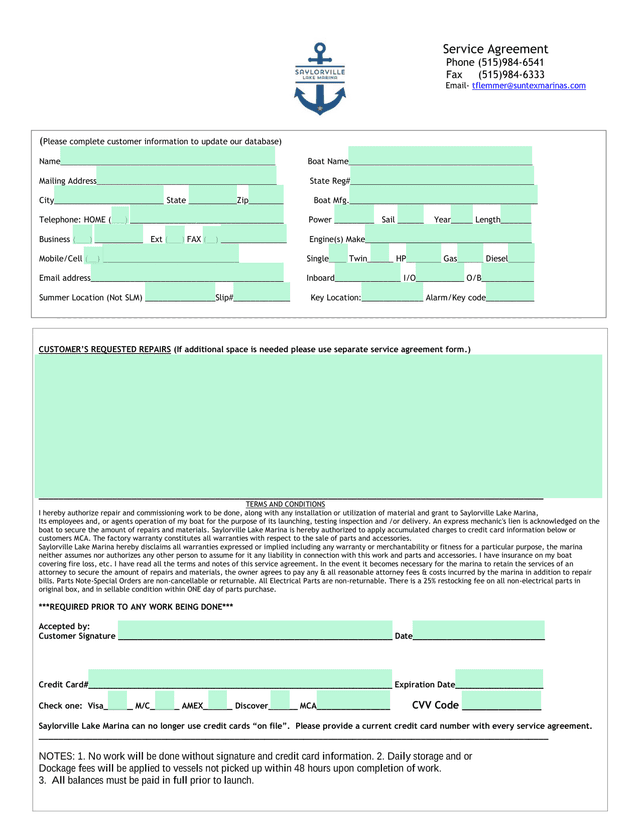 Boat Service Agreement screenshot