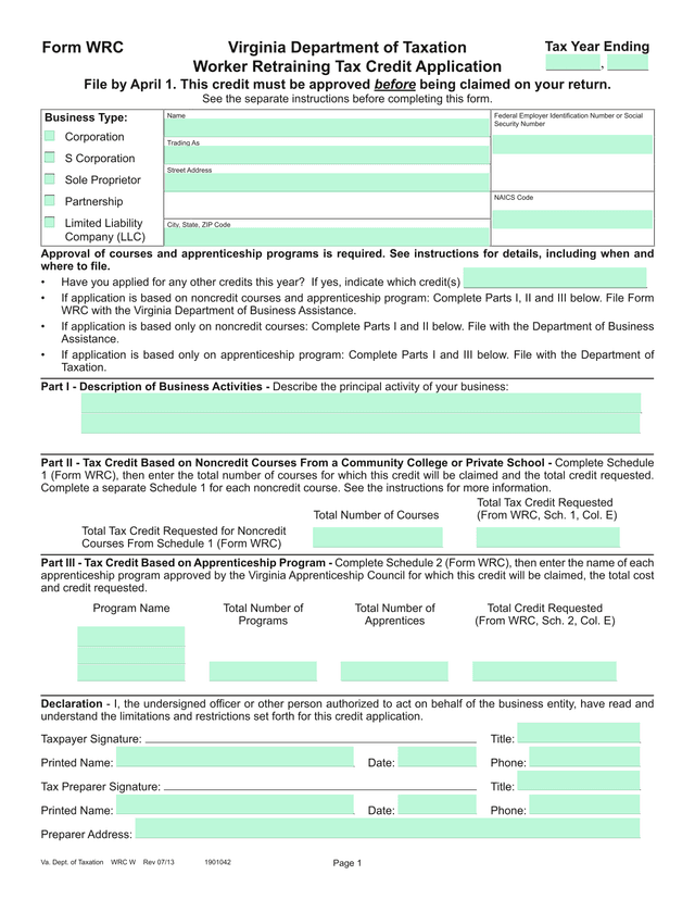 Worker Retraining Tax Credit Application screenshot