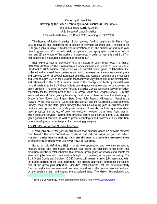 Counting Green Jobs Developing The Green Technologies And Practices (GTP) Survey screenshot
