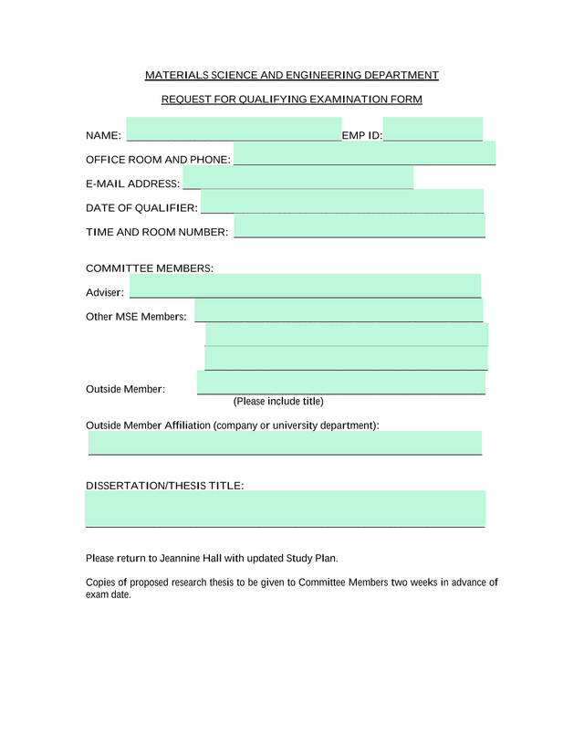 Request For Qualifying Examination Form screenshot