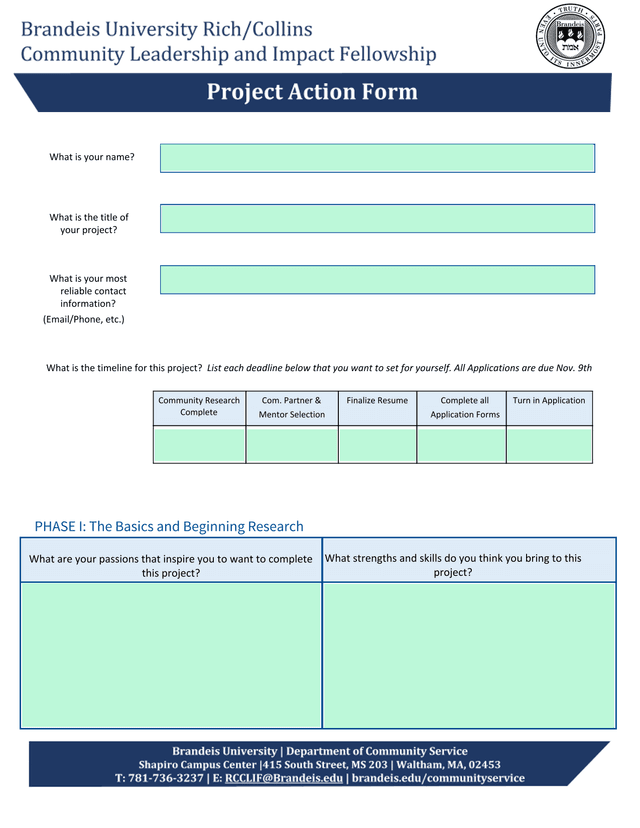 Project Application Form screenshot