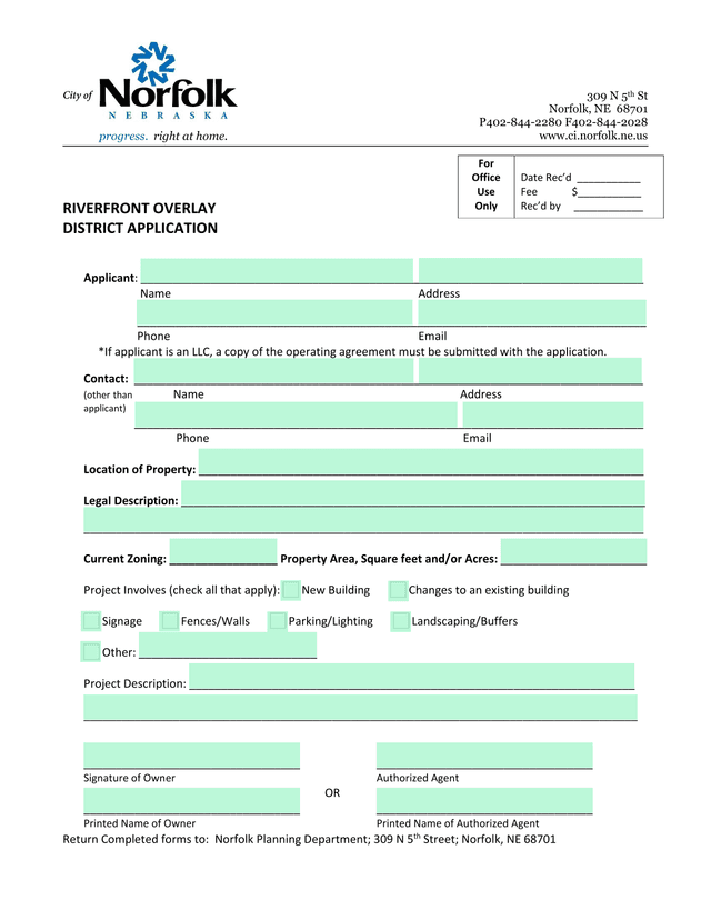 RIVERFRONT OVERLAY DISTRICT APPLICATION screenshot