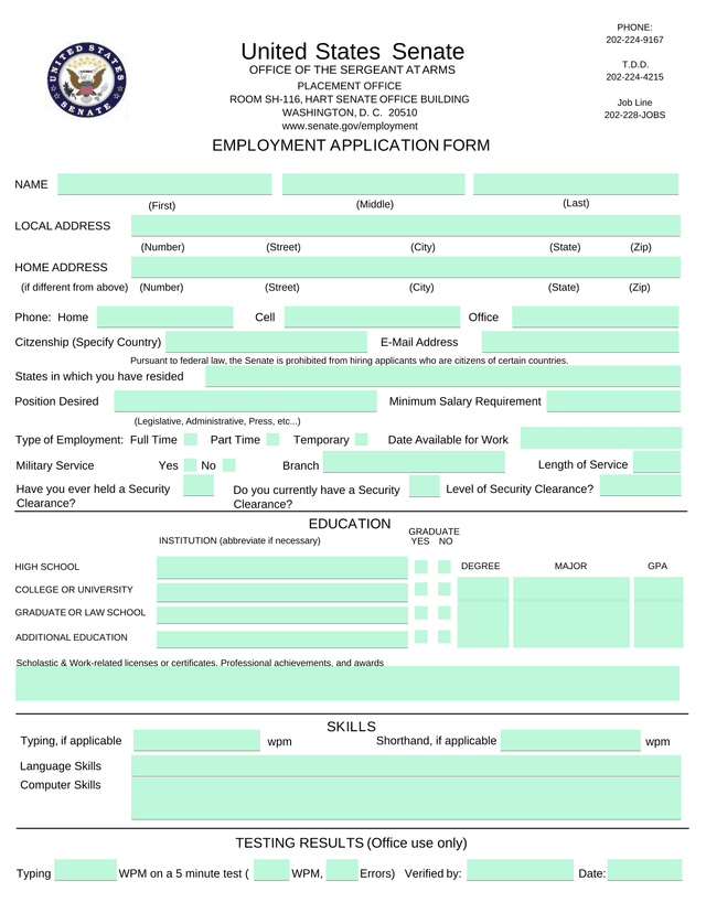 Employment Application Form screenshot