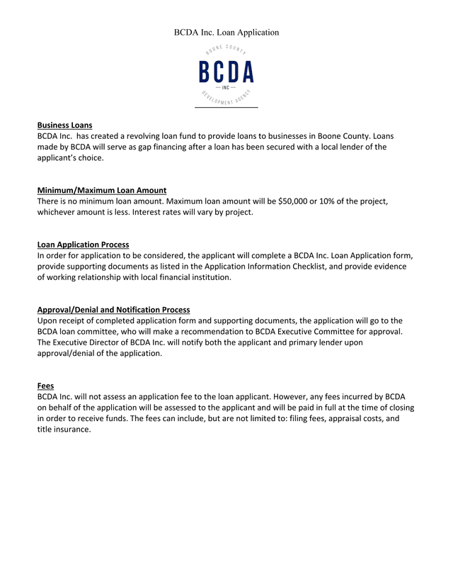 BCDA Inc. Loan Application screenshot