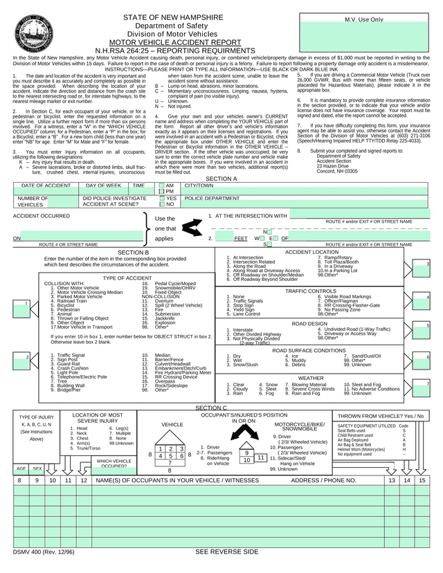 Motor Vehicle Accident Report screenshot