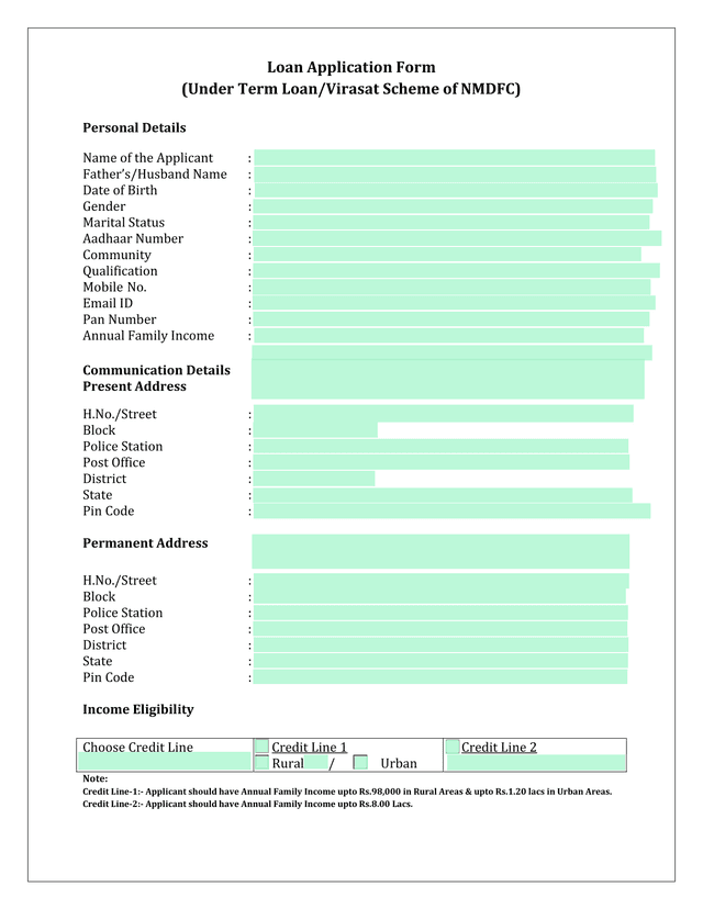 Loan Application Form (Under Term LoanVirasat Scheme Of NMDFC) screenshot