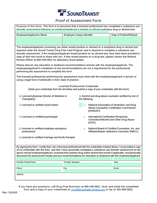Proof Of Assessment Form screenshot