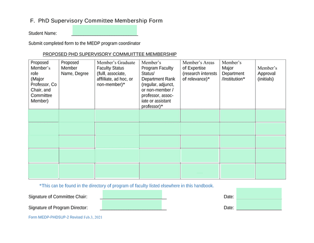 PhD Supervisory Committee Membership Form screenshot