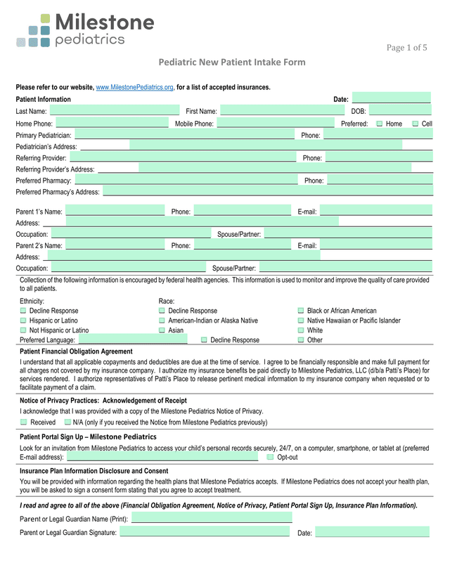 Patient Information Form screenshot