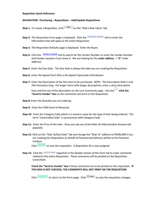 Requisition Quick Reference screenshot
