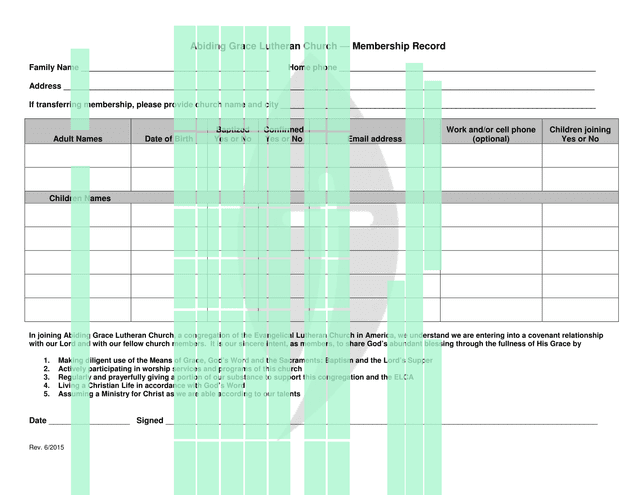 Abiding Grace Lutheran Church  Membership Record screenshot