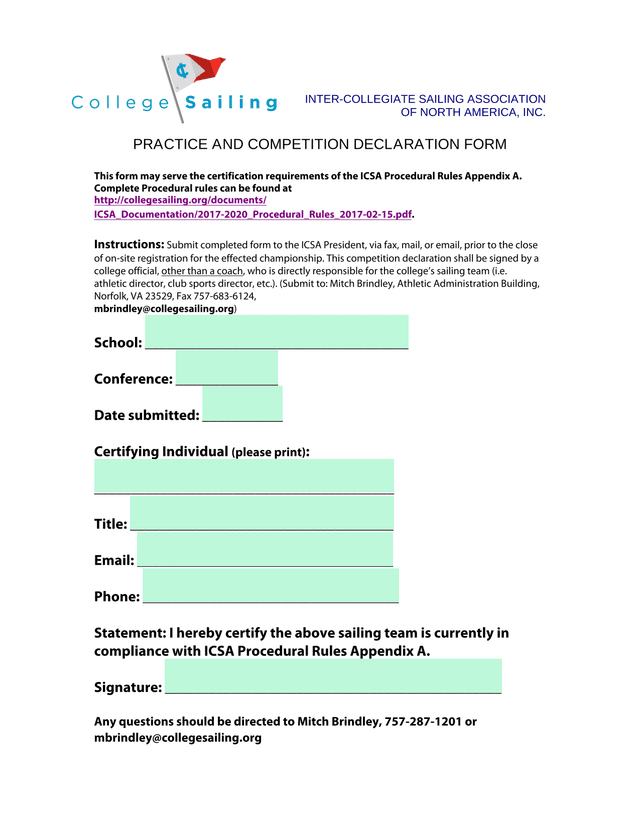 ICSA Practice And Competition Declaration Form screenshot