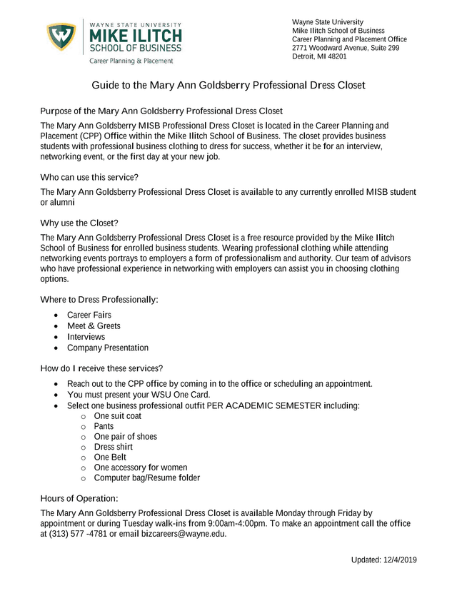 Guide To The Mary Ann Goldsberry Professional Dress Closet screenshot