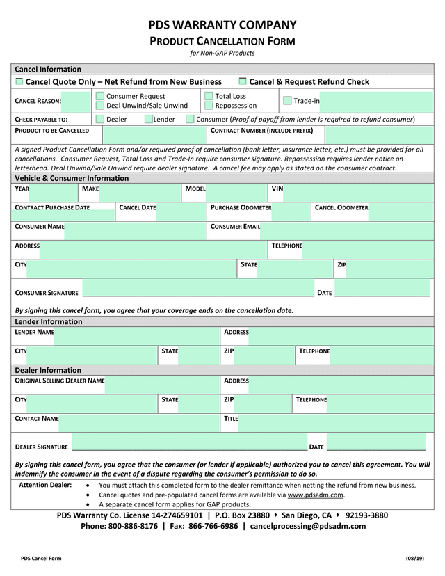 PDS Cancel Form screenshot