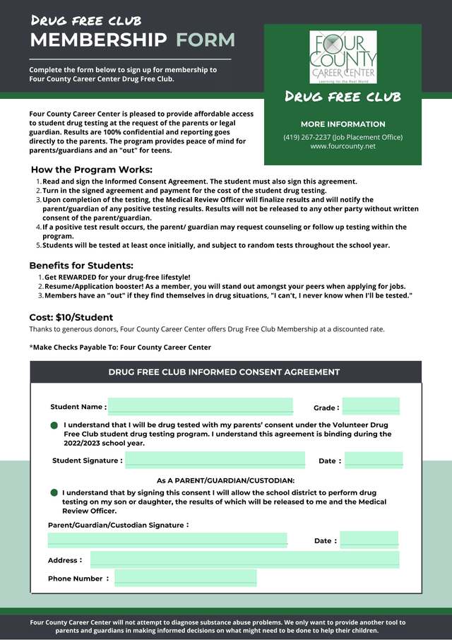 Membership Form   Drug Free Club screenshot