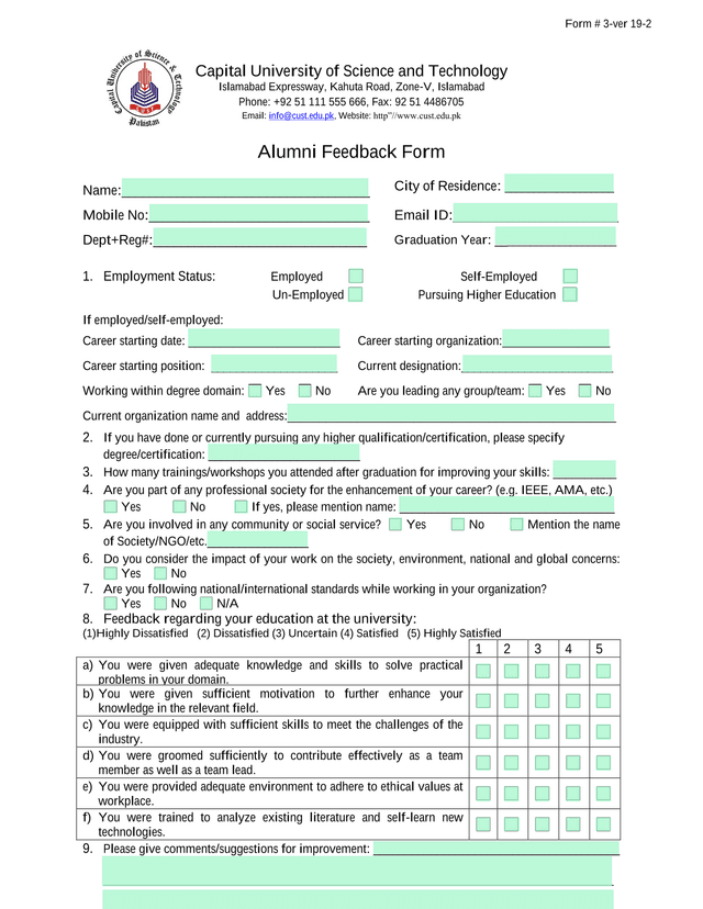 Alumni Feedback Form screenshot
