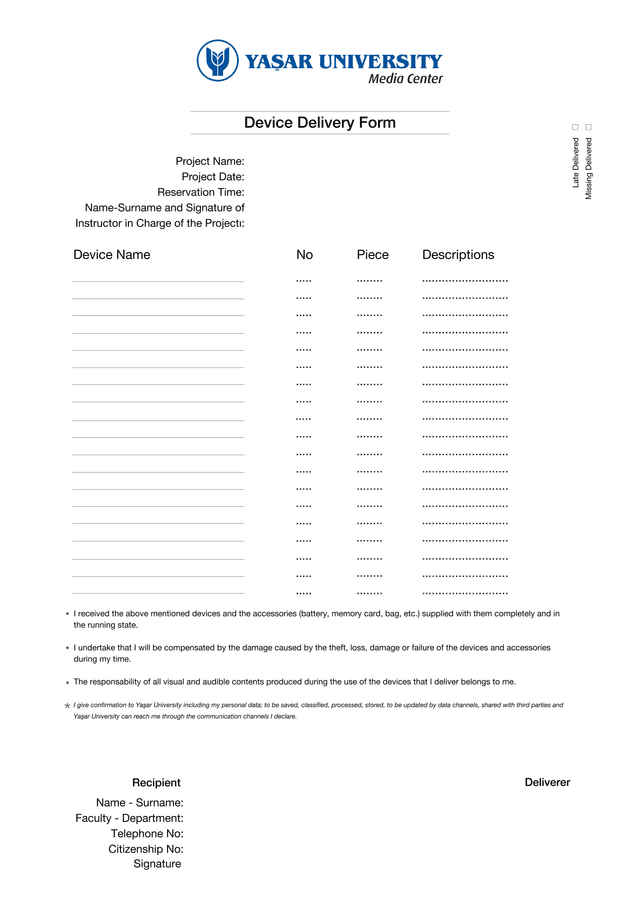 Device Delivery Form screenshot