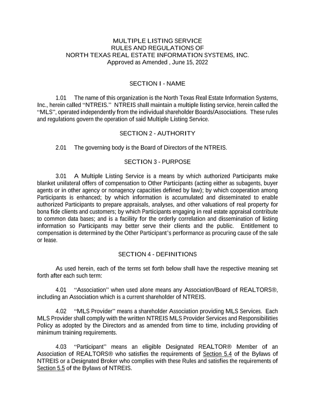 Multiple Listing Service Rules And Regulations Of North Texas Real Estate Information Systems, Inc. screenshot