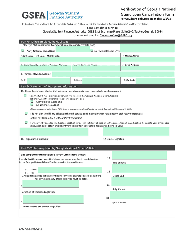 Georgia National Guard Membership Form screenshot