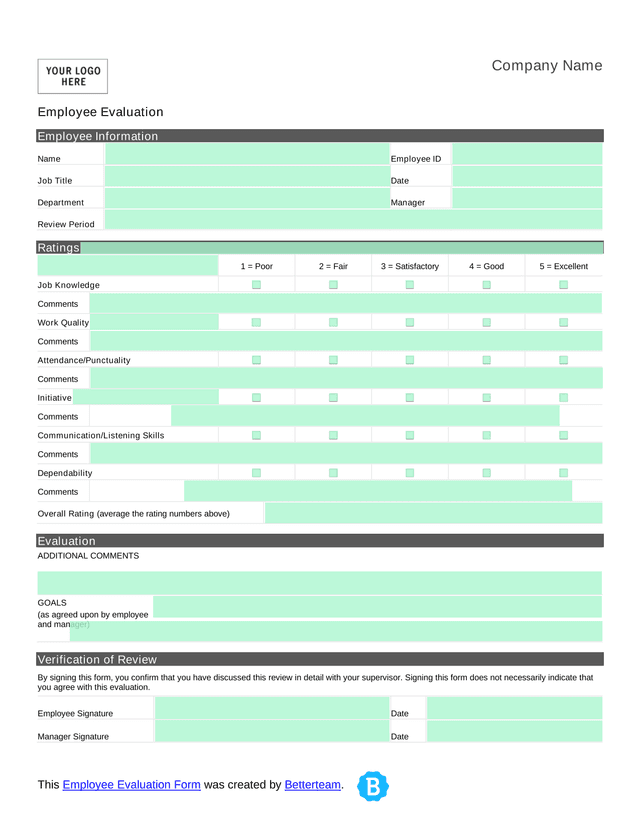 Employee Evaluation Form screenshot