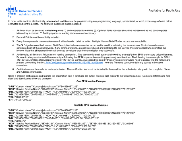 E Rate Invoice Electronic Filing Guidelines screenshot