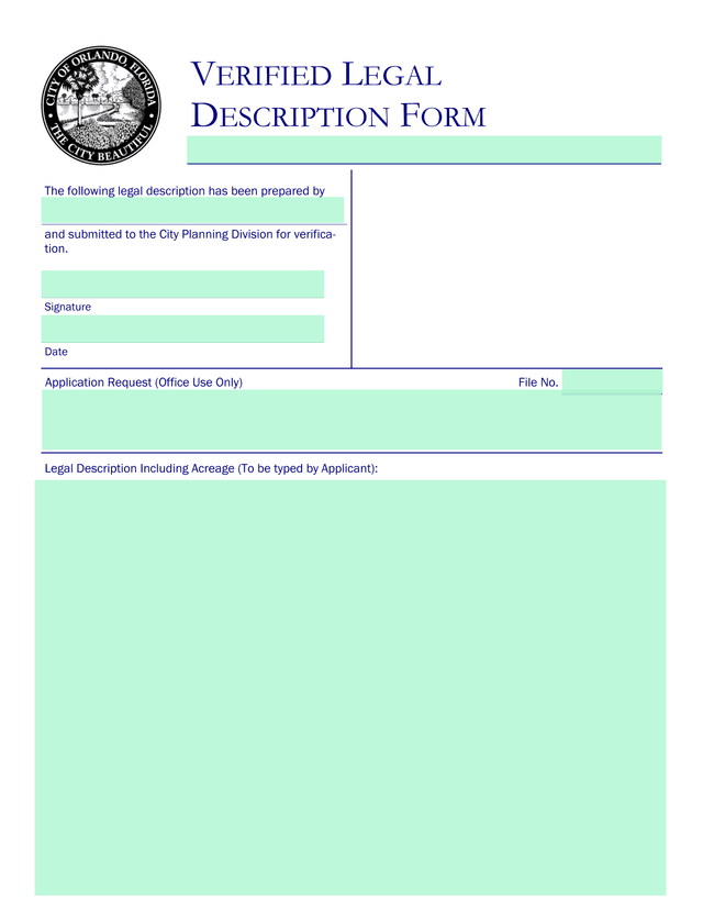 Verified Legal Description Form screenshot