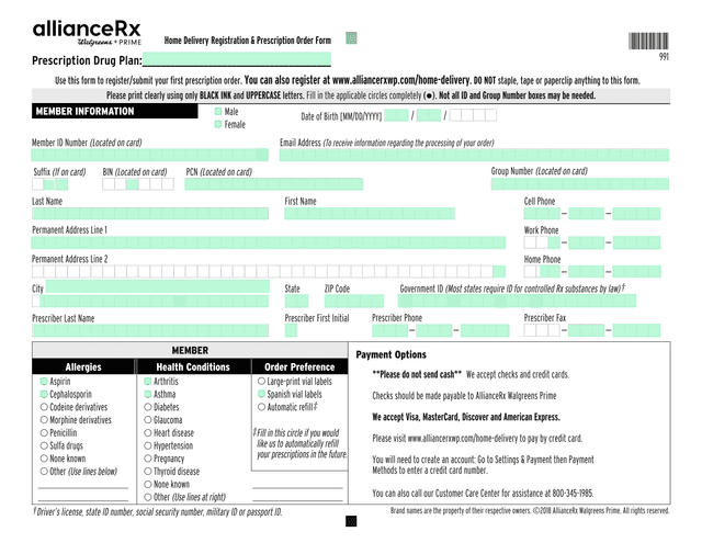 Home Delivery Registration  Prescription Order Form screenshot