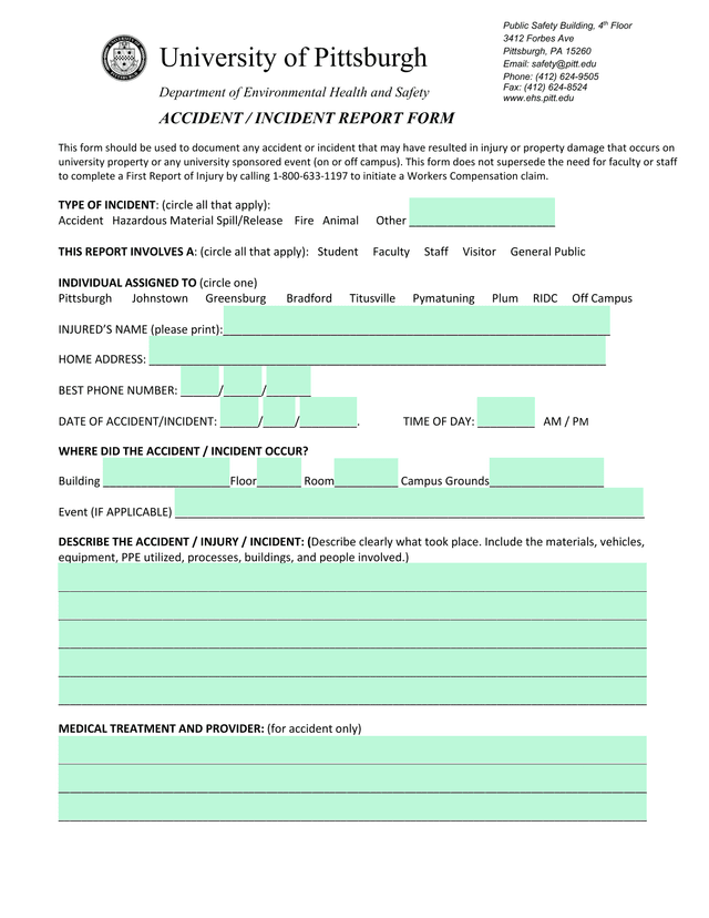 Accident  Incident Report Form screenshot