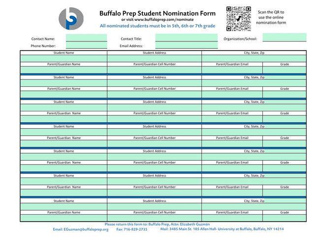 Buffalo Prep Student Nomination Form screenshot