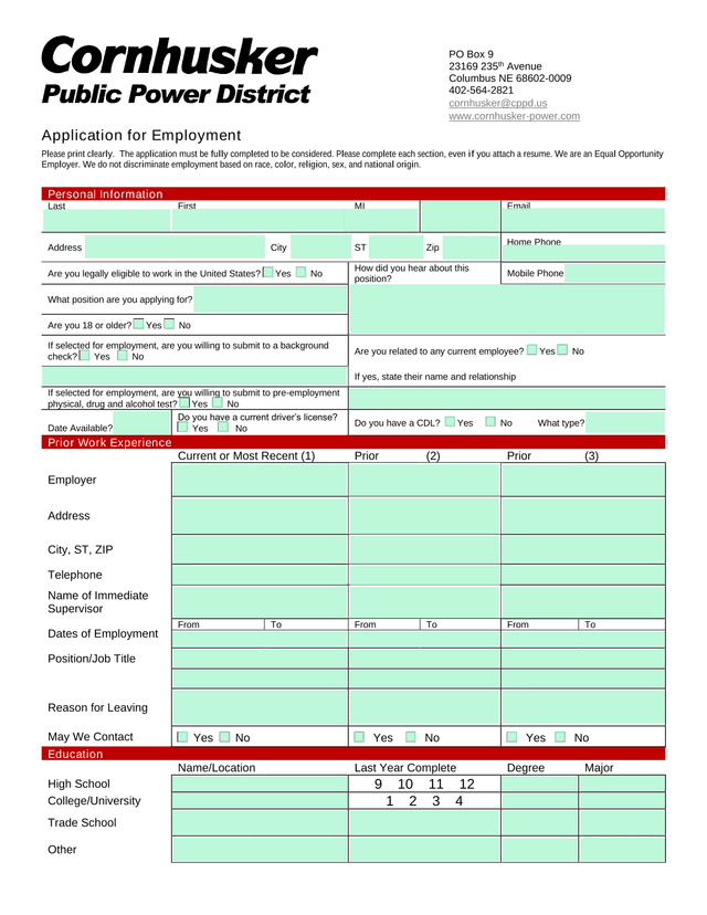Application For Employment screenshot