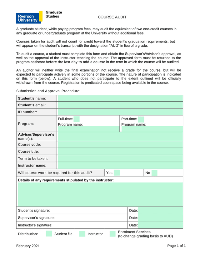 Course Audit Form screenshot