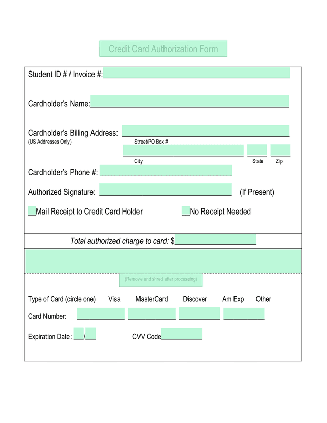 Credit Card Authorization Form screenshot