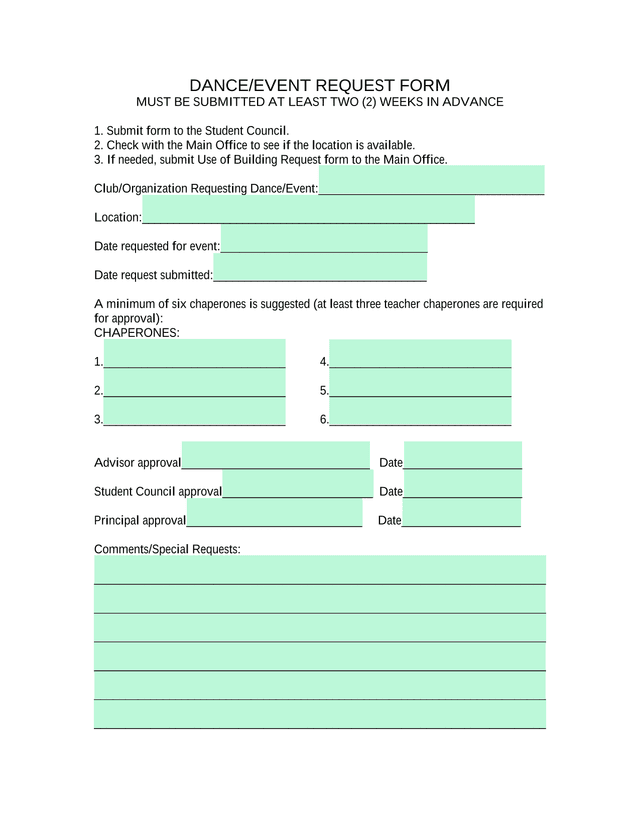 DANCEEVENT REQUEST FORM screenshot