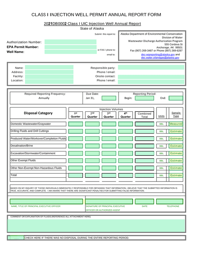 Class I Injection Well Permit Annual Report Form screenshot