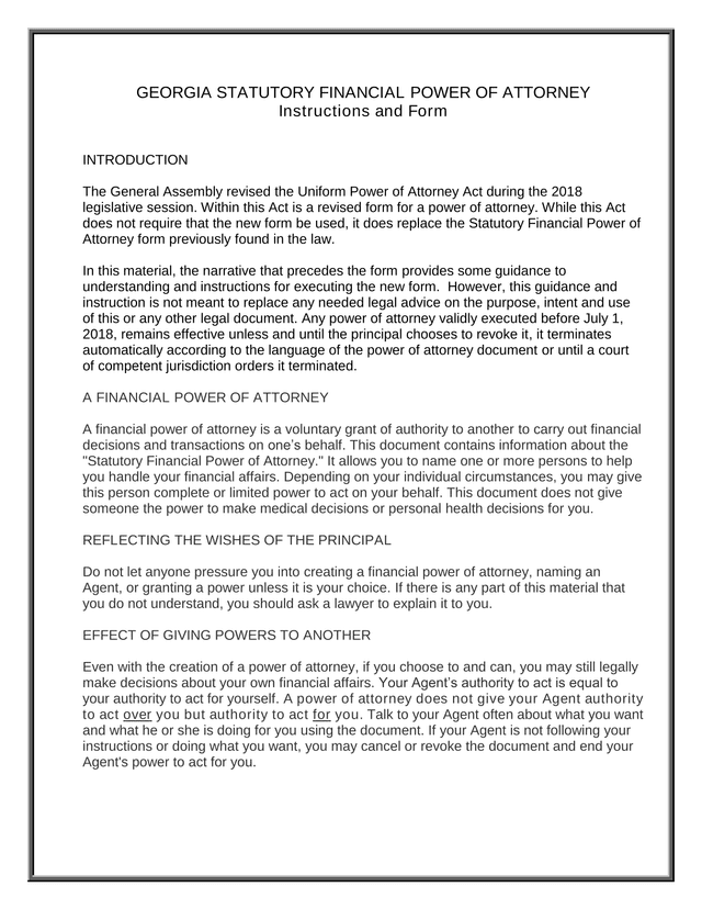 Georgia Statutory Financial Power Of Attorney screenshot