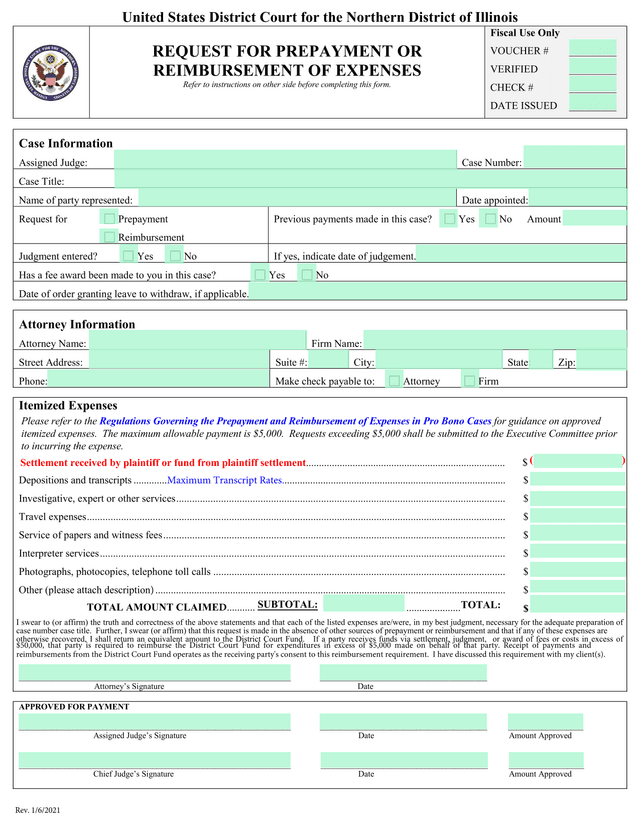Request For Prepayment Or Reimbursement Of Expenses screenshot